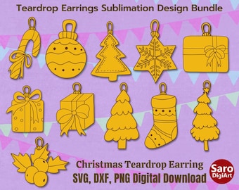 Christmas Earrings SVG Bundle: Faux Leather Teardrop Design (Digital Download)