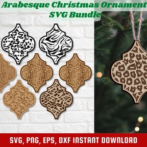 Animal Print Christmas Ornament SVG Bundle: Arabesque Tile Cut Files