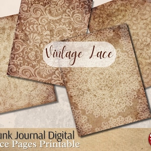 Coffee Dyed Lace Paper, Lace Junk Journal Printable Pages, Digital Lace Collage Sheets, Digital Junk Journal Kit, Vintage Lace Printable