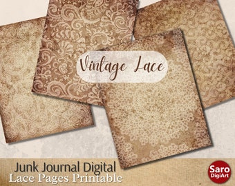 Coffee Dyed Lace Paper: Vintage Journal Pages (Digital Download)