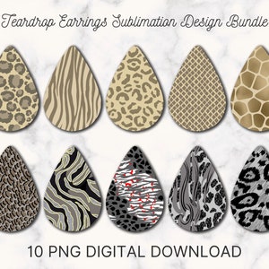 Leopard Teardrop Earrings Sublimation Design Bundle, Teardrop earrings png, Instant Digital Download, Earring Blanks Design, Printable