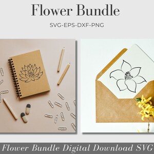 Floral Line Art Outline Flower Clipart, Hand Drawn Vector Flowers, Botanical, Wedding Graphic, For Cricut And Silhouette, Commercial Use image 4