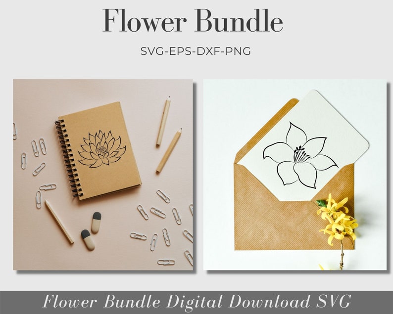 Floral Line Art Outline Flower Clipart, Hand Drawn Vector Flowers, Botanical, Wedding Graphic, For Cricut And Silhouette, Commercial Use image 4