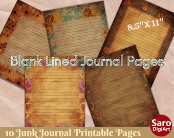 Blank Lined Journal Pages, Junk Journal Basic Papers, Printable Shabby Pages, Coffee Dyed Paper, Junk Journal Printable Pages,Collage Sheets