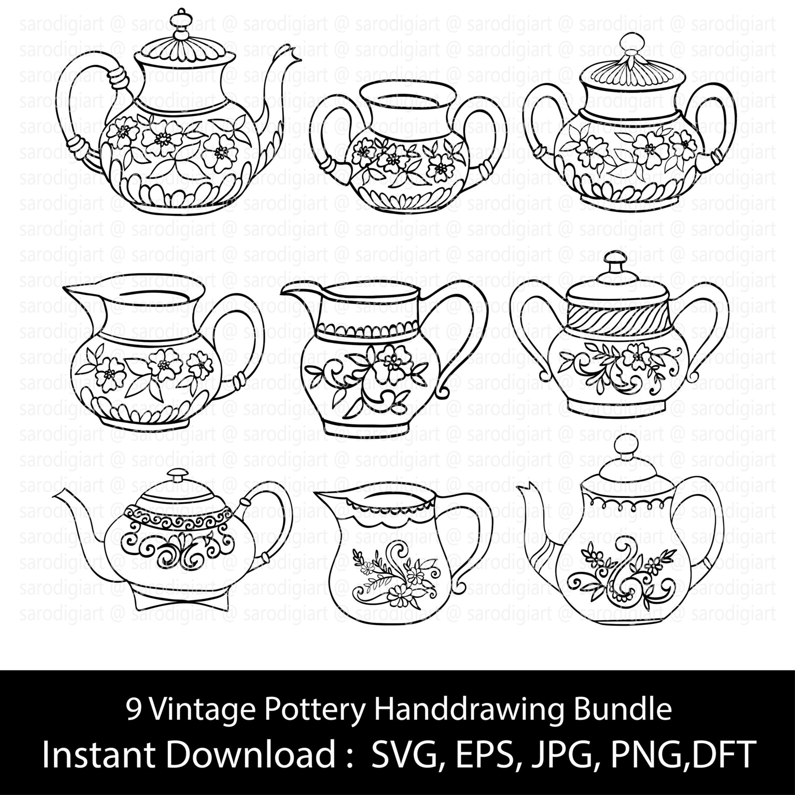 Vintage Pottery Line drawing bundle svg For cricut Wall art Etsy