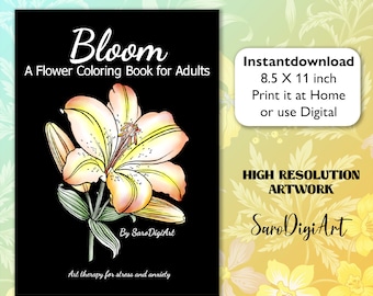 Floral Coloring Book for Adults: 30 Printable Flower Pages (PDF Digital Download)