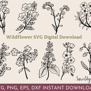 Wildflower SVG bundle, Botanical SVG Bundle, Floral SVG, Flower svg, botanical clipart, flower clipart, commercial use!