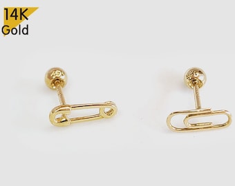 Piercing d'haltères avec épingle / trombone en or massif 14 carats, 20 g, 6 mm - TGP6001