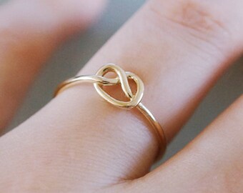14K Solid Gold Ring, Thin Simple Band Ring, Knot Ornament, Infinity Ring, bridesmaid Gift - TGR005