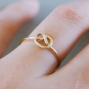 14K Solid Gold Ring, Thin Simple Band Ring, Knot Ornament, Infinity Ring, bridesmaid Gift - TGR005