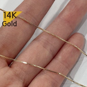 14K Solid Gold Thin Box Chain Necklace,   14K Yellow Gold Chain Necklace, Solid Gold Pendant Chain