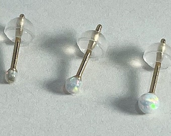 14K Solid Gold Opal Earring (Single), 1.9mm, 2.4mm, 3mm