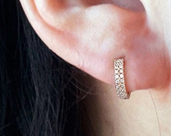 14K Solid Gold Tiny CZ Hoop Earring, Single - TGE4016