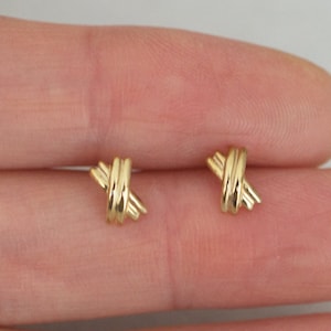 10K Solid Gold X Knot Stud Earrings Shoelace String Real Gold - TGE081