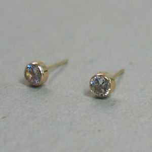 10K Solid Gold Tiny Circle Stud Earrings Real Gold CZ Cubic Zirconia - TGE095