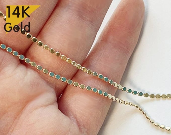 14K Solid Gold Circle Chain Necklace Gold Bead Necklace Etsy