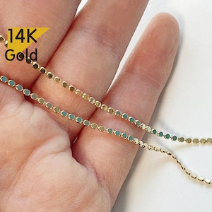 14K Solid Gold Circle Chain Necklace, Gold Bead Necklace