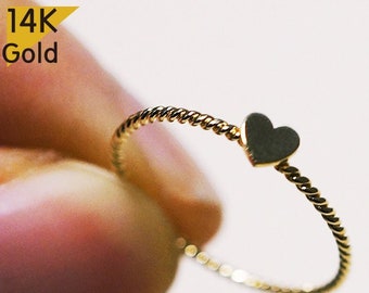 14K Gold Ring, Twist Ring, Heart ring, Solid Gold, Thin Ring, Bridesmaid Ring Jewelry - TGR002
