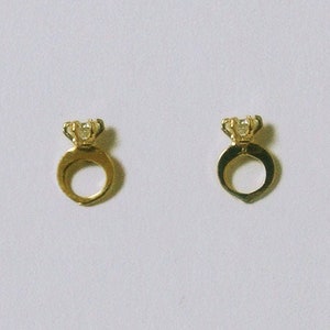 10K Solid Gold Tiny Cubic Ring CZ Stud Earrings Real Gold - TGE053