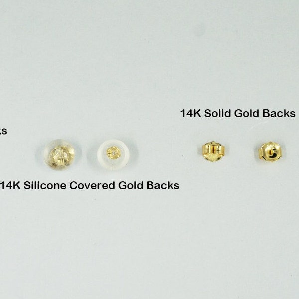 10K 14K Gold Backs, ( 2 Piece, 1 Pair ) Solid Gold, Silicon Covered Gold, Backing - TGE000