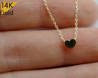 14K Solid Gold Necklace Tiny Heart Pendant Yellow Gold Chain - TGN101