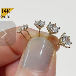 14K Solid Gold White CZ 6 Prong Martini Earrings, 2mm, 3mm, 4mm, 5mm, 6mm - TGE42003