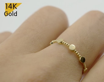 14K Solid Gold Ring, Geometric Ring - TGR204