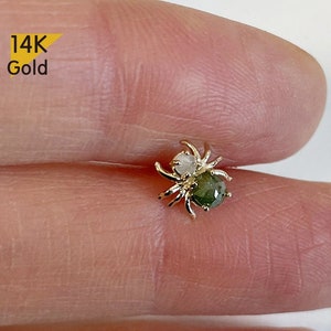 14K massief gouden spider ruwe diamanten barbell piercing, 20G, 6 mm stift