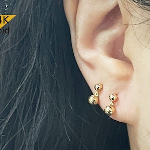 14K Solid Gold Double Ball Earrings