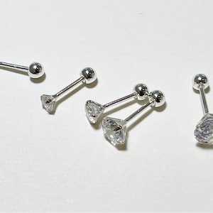 925 Sterling Silver White CZ 2,3,4,5,6, 7mm  Piercing 21G  6,8mm Post Screw Back Silver CZ Stud