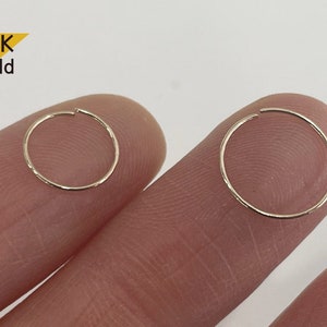 14k Solid Gold Hoop 24G, Light weight Nose ring ,Nose Hoop, Tragus Hoop