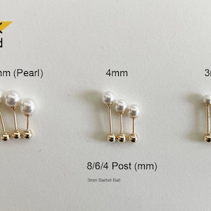 14K massief gouden echte parel of Swarovski parel 3 4 5 6 mm piercing 21G, 4 6 8 mm post afbeelding 1