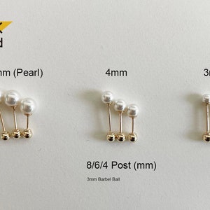 14K massief gouden echte parel of Swarovski parel 3 4 5 6 mm piercing 21G, 4 6 8 mm post afbeelding 1