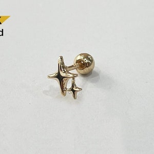 14K massief gouden sterpiercing met balletjes, 20G