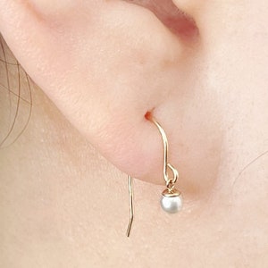 14K Solid Gold Natural Real Pearl Dangle Earrings Earrings, 3mm,4mm,5mm