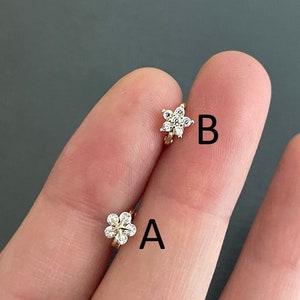 SINGLE - 10K Solid Gold Tiny cz Blume Hoop Helix Tragus Knorpel Ohr Piercing Ohrring