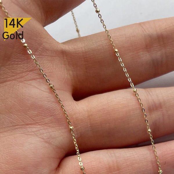 Anklet Bracelet_14K Solid Gold Ball Cable for Anklet Bracelet, Tiny Ball Beaded Chain