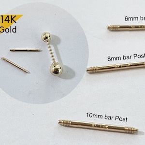 14 kt massief gouden stift van 6,8,10 mm, kleine lange halterbal, geschroefde bal aan de achterkant voor piercing