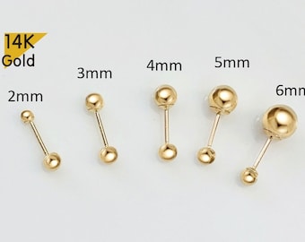 14K Solid Gold Ball 2,3,4,5,6mm Lightweight  Piercing 21G,  4,6,8mm Post Lightweight