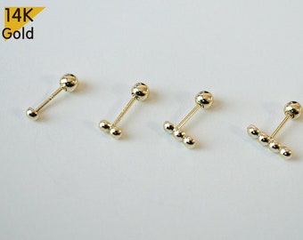 14K Solid Gold Tiny Hemisphere Ball Stud End Barbell Piercing, 22G - TGP4502