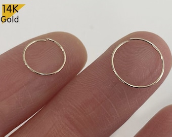 14k Solid Gold Hoop 24G, Light weight Nose ring ,Nose Hoop, Tragus Hoop