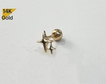 Piercing a bilanciere con sfera a forma di stella in oro massiccio 14 carati, calibro 20