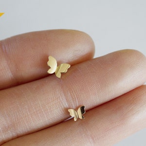 14K Solid Gold Stud Earrings, Butterfly  Yellow Gold  Rose Gold Studs - TGE41005