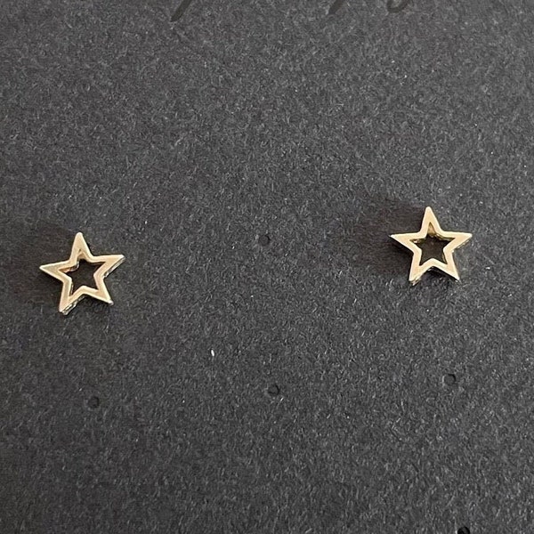 10K Solid Gold Tiny Line Star Studs Earrings Real Gold - TGE013