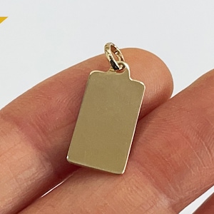 14K Solid Gold Engravable Disc Pendant,  Rectangle Shape Charm Size 14.8 X 8mm