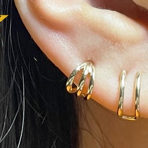 14K massief gouden lijnen barbell-piercing met studs, 22G