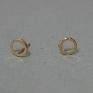 10K Solid Gold Line Circle Stud Earrings Real Gold - TGE027