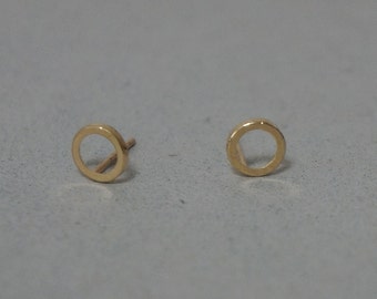 10K Solid Gold Line Circle Stud Earrings Real Gold - TGE027