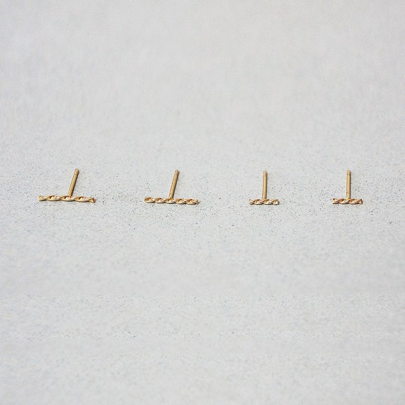 10K Gold tiny rope studs earrings Staple Twist 10mm 5.5mm | Etsy