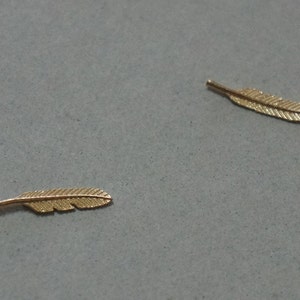 10K Solid Gold Tiny Feather Earrings Real Gold - TGE087